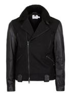 Topman Mens Black Wool Rich Contrast Leather Sleeve Biker Jacket