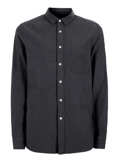 Topman Mens Washed Black Crepe Textured Casual Shirt