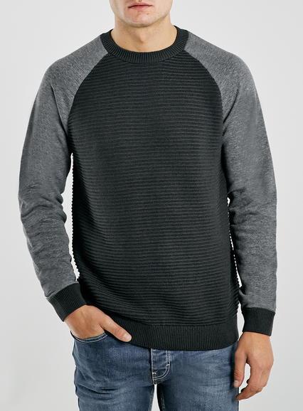 Topman Mens Grey Charcoal Sweat Mix Crew Neck Jumper