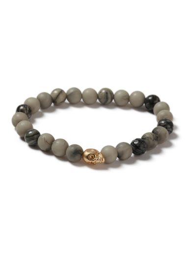 Topman Mens Grey Bead And Skull Stretch Bracelet*