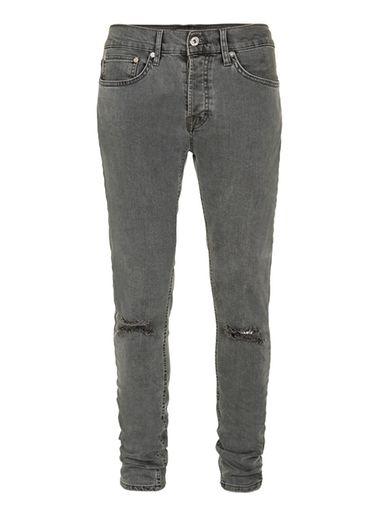 Topman Mens Grey Double Knee Rip Stretch Skinny Jeans