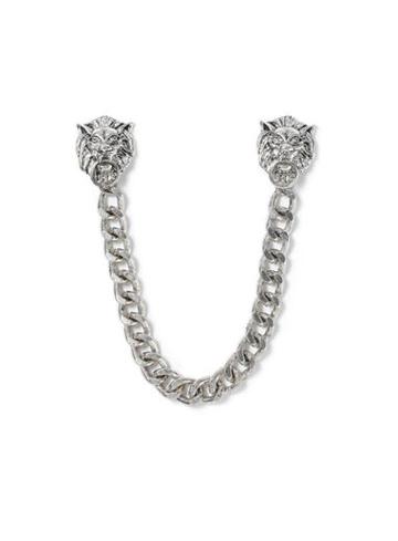 Topman Mens Antique Silver Look Lion Chain Collar Tips*