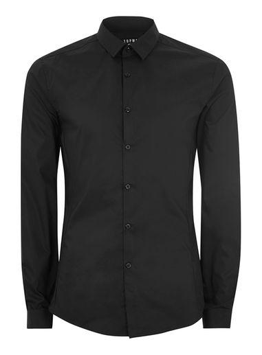 Topman Mens Black Stretch Shirt