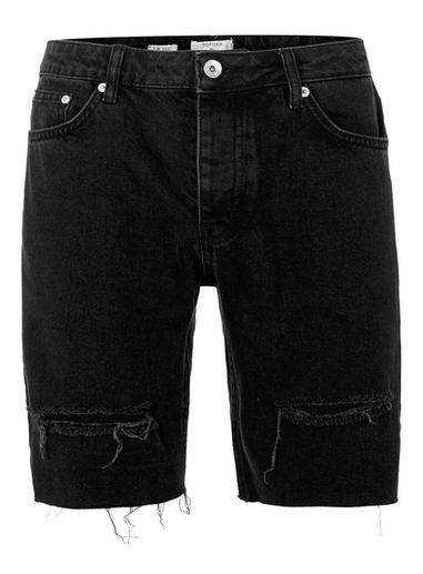 Topman Mens Black Ripped Raw Edge Slim Denim Shorts