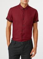 Topman Mens Red And Black Textured Short Sleeve Smart Shirt