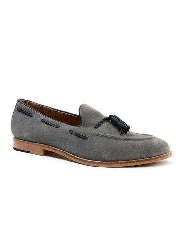 Topman Mens Grey Suede Tassel Loafers