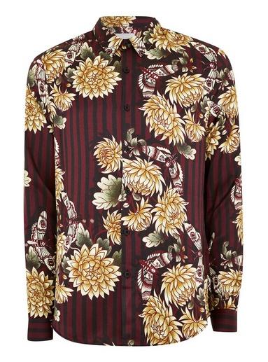 Topman Mens Purple Premium Burgundy Stripe Moth Slim Shirt