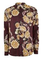 Topman Mens Purple Premium Burgundy Stripe Moth Slim Shirt