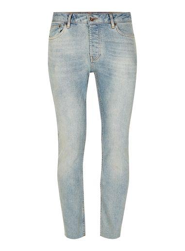 Topman Mens Light Blue Raw Edge Hem Stretch Skinny Jeans
