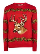 Topman Mens Red Vintage 'stag' Ugly Sweater