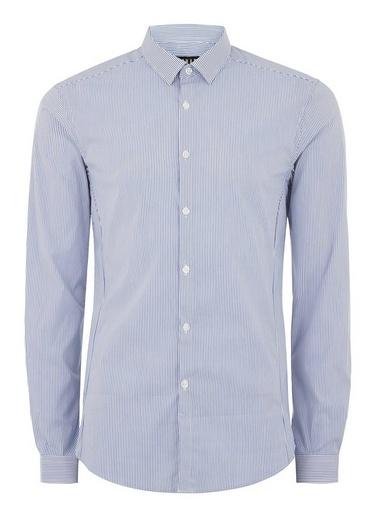 Topman Mens Blue And White Stripe Stretch Skinny Smart Shirt
