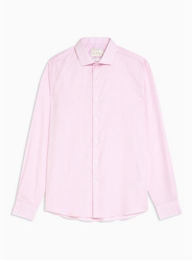 Topman Mens Premium Pink And White Stripe Slim Shirt