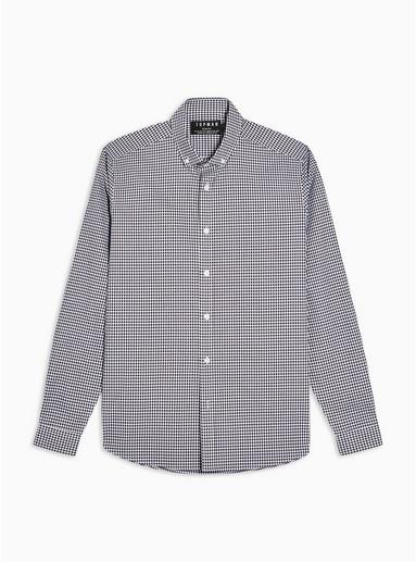 Topman Mens Black And White Gingham Check Slim Shirt