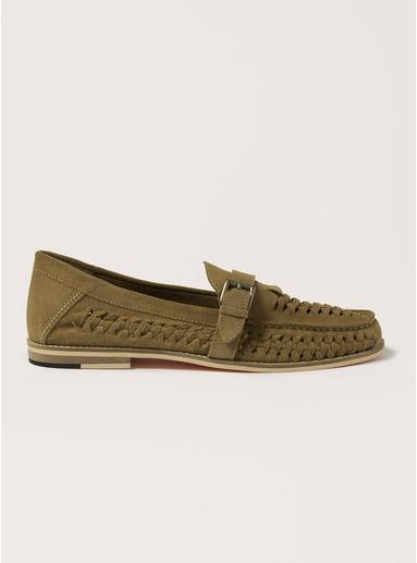 Topman Mens Brown Tan Suede Mace Buckle Weave Loafers