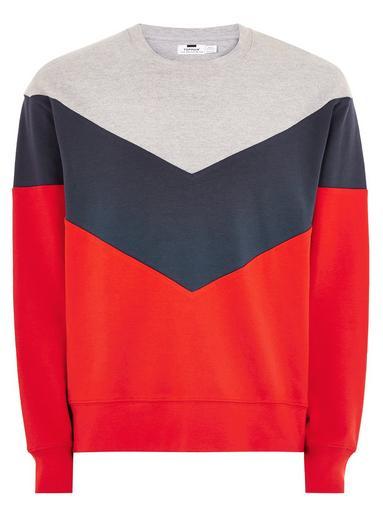 Topman Mens Multi Red Chevron Panel Sweatshirt