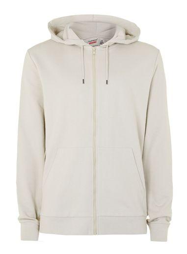 Topman Mens Beige Stone Zip Through Classic Fit Hoodie