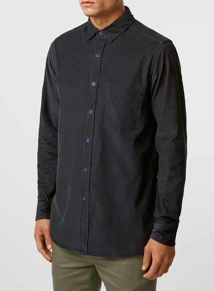 Topman Mens Blue Navy Cord Long Sleeve Casual Shirt