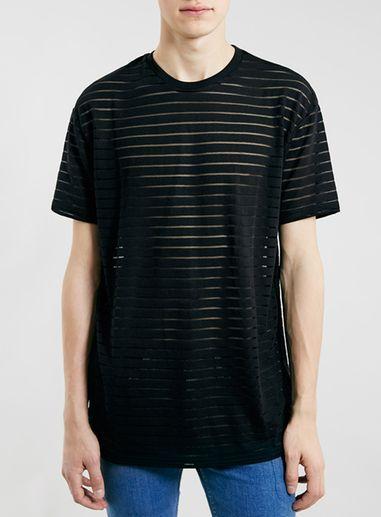 Topman Mens Black Sheer Stripe Skater T-shirt