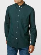 Topman Mens Dark Green Oxford Long Sleeve Casual Shirt