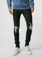 Topman Mens Washed Black Contrast Ripped Spray On Skinny Jeans
