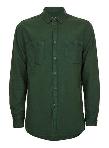 Topman Mens Forest Green Washed Twill Shirt