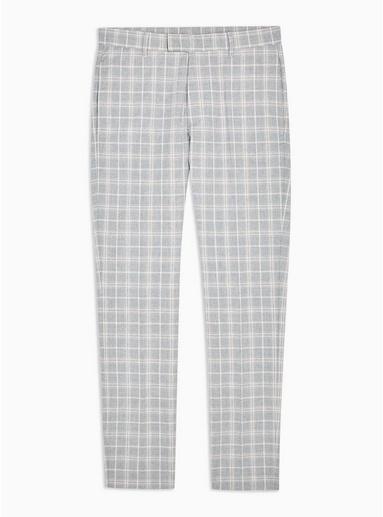 Topman Mens Grey Blue And Yellow Skinny Fit Check Suit Trousers