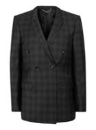 Topman Mens Black Check Double Breasted Skinny Fit Wool Suit Jacket