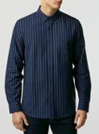 Topman Mens Blue Stripe Long Sleeve Casual Shirt