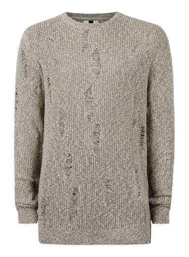 Topman Mens Stone Twist Ripped Slim Fit Sweater