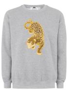 Topman Mens Grey Gray Embroidered Leopard Sweatshirt