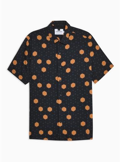 Topman Mens Black Random Polka Dot Slim Shirt
