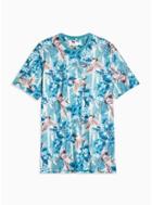 Topman Mens Blue Crane Floral Print T-shirt