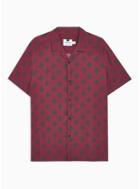 Topman Mens Dark Red Geometric Print Revere Fit Shirt
