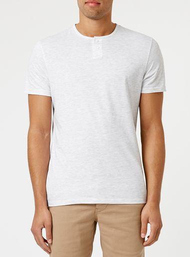 Topman Mens Mid Grey Light Grey Frost Marl Muscle Fit Grandad T-shirt