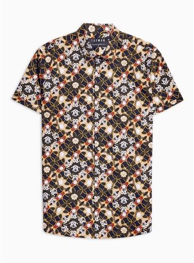 Topman Mens Blue Black Star Floral Stretch Skinny Smart Shirt