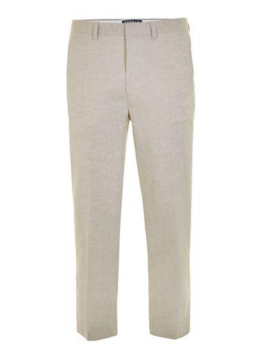 Topman Mens Beige Stone Linen Mix Skinny Fit Cropped Suit Trousers