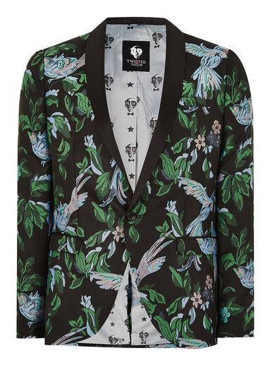 Topman Mens Twisted Tailor Black Bird Printed Blazer