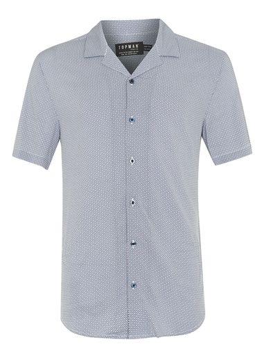 Topman Mens Cream Multicoloured Geo Print Revere Viscose Short Sleeve Shirt