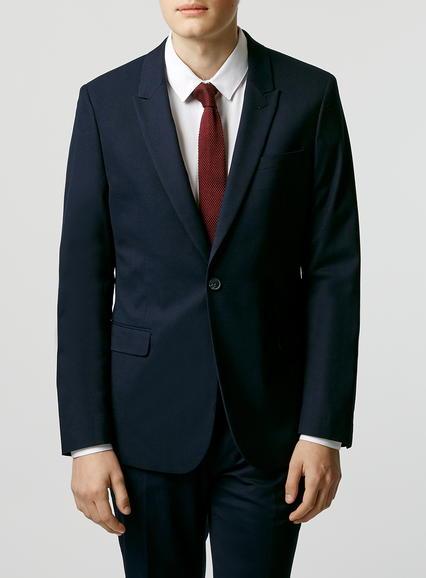 Topman Mens Blue Navy Textured Stretch Slim Fit Suit Jacket