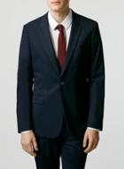 Topman Mens Blue Navy Textured Stretch Slim Fit Suit Jacket