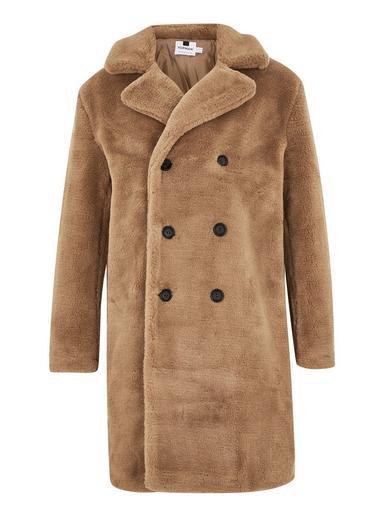 Topman Mens Brown Natural Faux Fur Double Breasted Jacket