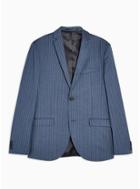 Topman Mens Blue Pinstripe Super Skinny Fit Single Breasted Blazer With Notch Lapels