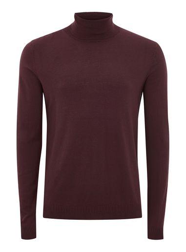 Topman Mens Red Berry Twist Roll Neck Sweater
