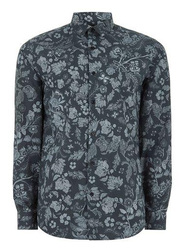 Topman Mens Selected Homme Black 'tig' Button Up Shirt