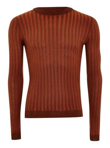 Topman Mens Brown Rust Plaited Jumper