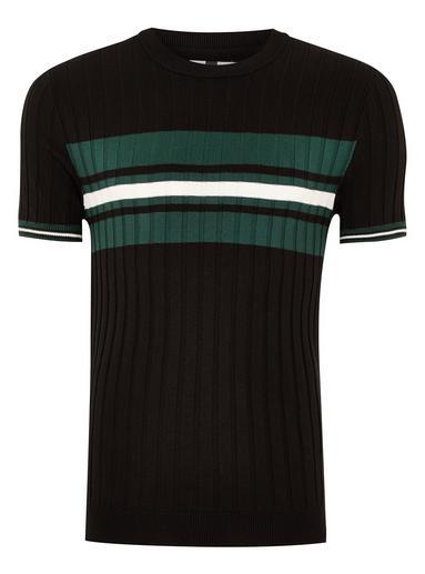 Topman Mens Black And Teal Stripe Ribbed Sweater