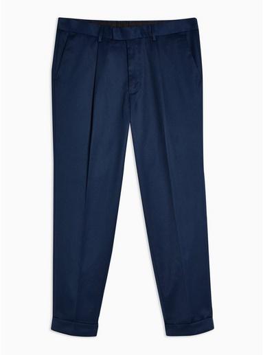 Topman Mens Blue Skinny Turn Up Smart Pants