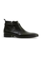 Topman Mens Black Leather Buckle Ankle Boots