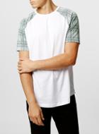 Topman Mens White Monochrome Classic Fit Plaid Raglan T-shirt