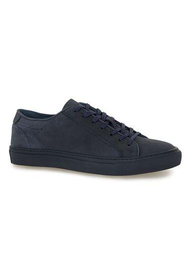 Topman Mens Blue Navy Leather Nubuck Block Print Sneakers